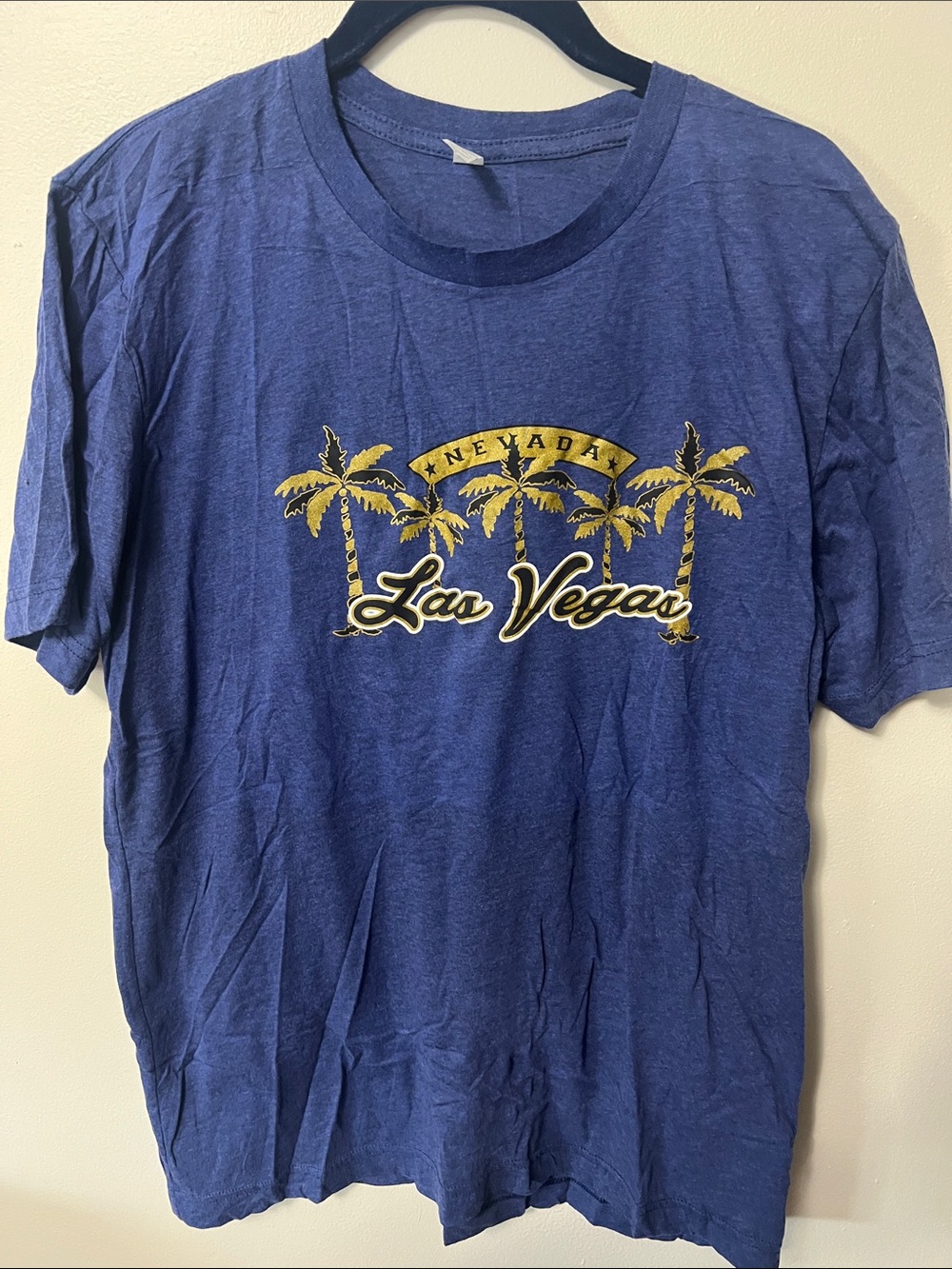 Blue Las Vegas Palm Tree Tee with Gold Print